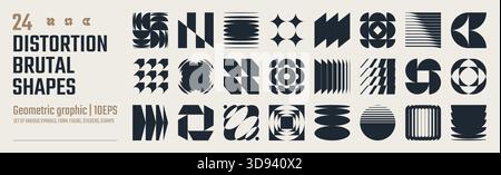 Postmoderne abstrakte geometrische grafische Elemente, Lichtbrechung und Verzerrung Glaseffekt verschiedene Formen, brutalistische Vektorformen, trendiges Retro Design Symb Stock Vektor