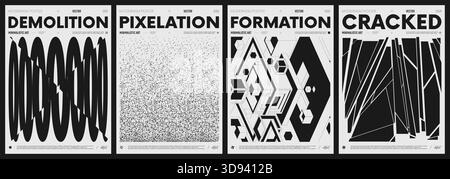 Moderne abstrakte Poster-Kollektion, minimalistische Vektorplakate mit geometrischen Formen in Schwarz und weiß, von brutalem Stil inspirierte Grafiken, auffälliges Ästhetik Stock Vektor