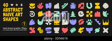 Sammlung verschiedener handgezeichneter bizarrer abstrakter geometrischer ungewöhnlicher Formen, Formen im matisse-Kunststil, kindliche Freihand-Ästhetik, Vektor-naive Dood Stock Vektor