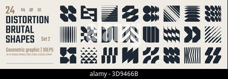 Postmoderne abstrakte geometrische grafische Elemente, Lichtbrechung und Verzerrung Glaseffekt verschiedene Formen, brutalistische Vektorformen, trendiges Retro Design Symb Stock Vektor
