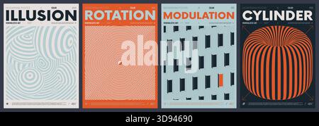 Moderne abstrakte Kunstwerke, minimalistische Vektorplakate mit geometrischen Formen, von brutalem Stil inspirierte Grafik, auffallende futuristische Y2K-Ästhetik Stock Vektor