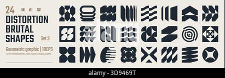 Postmoderne abstrakte geometrische grafische Elemente, Lichtbrechung und Verzerrung Glaseffekt verschiedene Formen, brutalistische Vektorformen, trendiges Retro Design Symb Stock Vektor