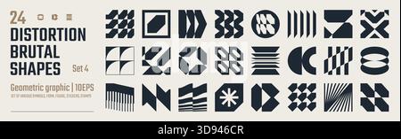 Postmoderne abstrakte geometrische grafische Elemente, Lichtbrechung und Verzerrung Glaseffekt verschiedene Formen, brutalistische Vektorformen, trendiges Retro Design Symb Stock Vektor