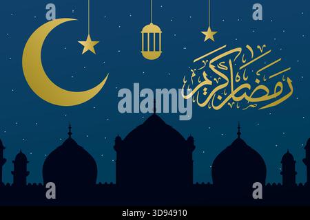 Ramdhan Kareem Arabische Kalligraphie Moschee Silhouette Illustration Vektor Design Eps Datei Stock Vektor