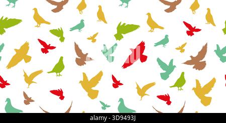 Farbige Fliegende Tauben Vögel Silhouetten nahtloser Hintergrund. Vektorabbildung Stock Vektor