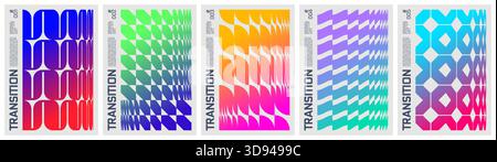 Abstrakte Grafik mit geometrischem Verlaufsmuster in brutalistischer Ästhetik, minimalistisches Poster mit lebendigem postmodernem Ornament, futuristischer Tech-Transit Stock Vektor