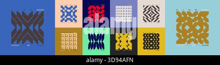 Kit mit postmodernen geometrischen Kompositionen mit abstrakten Formen in brutaler Ästhetik, Mosaik brutaler Figuren, trendigen Farben-Retro-futuristischen Elementen Stock Vektor
