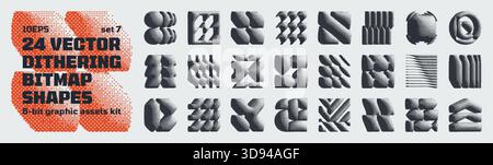 Hochwertige Bitmap-Formen, abstrakte geometrische Grafiken inspirieren die Retro-8-Bit-Kollektion mit markanter Y2K-Vektor-Pixelated Stock Vektor