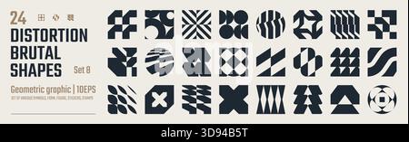 Postmoderne abstrakte geometrische grafische Elemente, Lichtbrechung und Verzerrung Glaseffekt verschiedene Formen, brutalistische Vektorformen, trendiges Retro Design Symb Stock Vektor