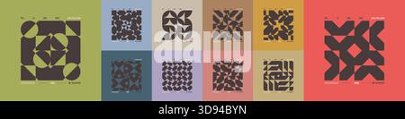 Kit mit postmodernen geometrischen Kompositionen mit abstrakten Formen in brutaler Ästhetik, Mosaik brutaler Figuren, trendigen Farben-Retro-futuristischen Elementen Stock Vektor