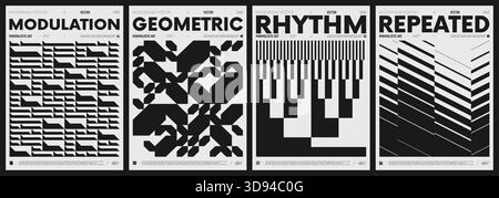 Moderne abstrakte Poster-Kollektion, minimalistische Vektorplakate mit geometrischen Formen in Schwarz und weiß, von brutalem Stil inspirierte Grafiken, auffälliges Ästhetik Stock Vektor