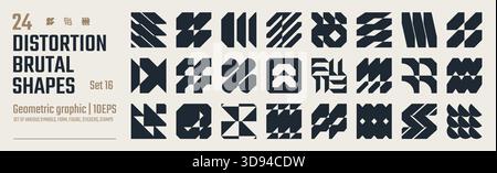 Postmoderne abstrakte geometrische grafische Elemente, Lichtbrechung und Verzerrung Glaseffekt verschiedene Formen, brutalistische Vektorformen, trendiges Retro Design Symb Stock Vektor
