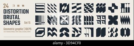 Postmoderne abstrakte geometrische grafische Elemente, Lichtbrechung und Verzerrung Glaseffekt verschiedene Formen, brutalistische Vektorformen, trendiges Retro Design Symb Stock Vektor