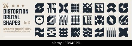 Postmoderne abstrakte geometrische grafische Elemente, Lichtbrechung und Verzerrung Glaseffekt verschiedene Formen, brutalistische Vektorformen, trendiges Retro Design Symb Stock Vektor