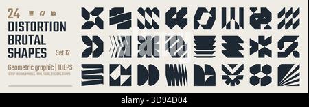 Postmoderne abstrakte geometrische grafische Elemente, Lichtbrechung und Verzerrung Glaseffekt verschiedene Formen, brutalistische Vektorformen, trendiges Retro Design Symb Stock Vektor