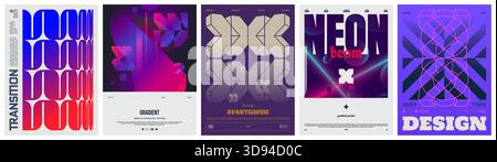 Set Modern Art Buntes trendiges Poster, abstrakte geometrische A4-Kompositionsgrafik in Y2K-Ästhetik, Vektoren einfache Formen begeistern die Moderne Stock Vektor