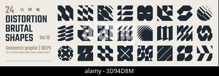 Postmoderne abstrakte geometrische grafische Elemente, Lichtbrechung und Verzerrung Glaseffekt verschiedene Formen, brutalistische Vektorformen, trendiges Retro Design Symb Stock Vektor