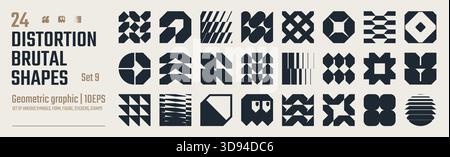 Postmoderne abstrakte geometrische grafische Elemente, Lichtbrechung und Verzerrung Glaseffekt verschiedene Formen, brutalistische Vektorformen, trendiges Retro Design Symb Stock Vektor