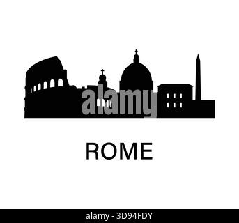 Silhouette der Skyline von Rom mit Kolosseum und Petersdom in klarem Vektor-Design. Stock Vektor