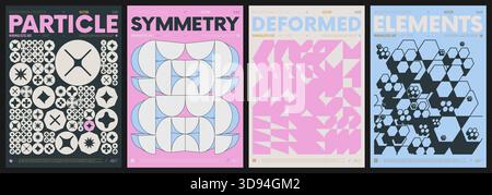 Vektor minimalistische, farbenfrohe zeitgenössische Kunst mit geometrischen Formen, Grafiken im brutalistischen Stil, auffälliger Ästhetik, moderner abstrakter Poster-Sammlung Stock Vektor