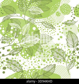 Hintergrund mit nahtlosem Blattmuster. Blätter Muster für Stoff. Blatttapete handgezeichnet. Nicht AI, Vektordarstellung Stock Vektor