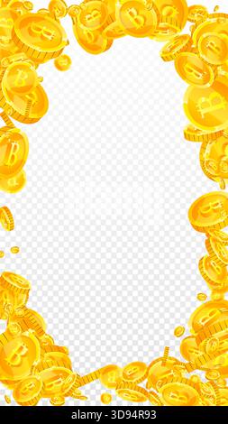 Bitcoin-Münzen fallen. Kryptowährung verstreute Gold-BTC-Münzen. Internetwährung. Großartiges Erfolgskonzept für Unternehmen. Vektorgrafik. Stock Vektor