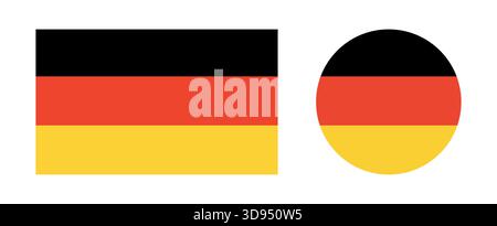 Flagge von Deutschland. Nationalflagge von Deutschland Kreis, rechteckige Symbole. Korrekte Proportionen. Offizielle Farben. Stock Vektor