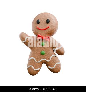 Lebkuchenmann Begrüßung 3D-Rendering-Illustration isoliert auf weißem Hintergrund Stockfoto
