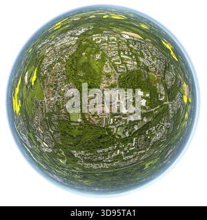 Erkrath-Hochdahl als Fischaugenbild, Fischaugenlinse, als Globus, Erkrath, Rheinland, Nordrhein-Westfalen, Deutschland Stockfoto