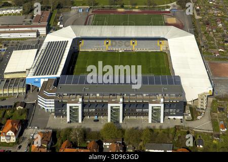 Stadion des Bundesliga-Vereins DSC Arminia Bielefeld, des deutschen Sportvereins Arminia Bielefeld e. V., der Schueco Arena, traditionell Bielefelder Alm oder Alm Stockfoto
