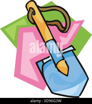 Eine Illustration eines Schaufelwerkzeugs mit blauer Klinge, gelbem Griff im Cartoon-Stil Stock Vektor