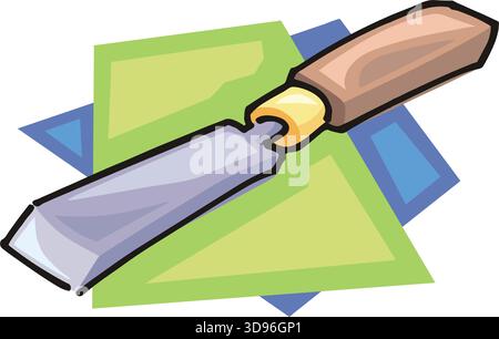 Eine Illustration eines Holzmeißels mit einer grauen Klinge und einem braunen Griff im Cartoon-Stil Stock Vektor