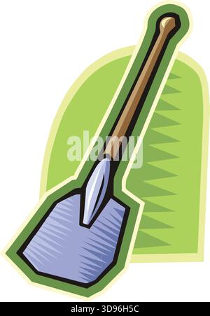 Eine Illustration einer Schaufel mit braunem Griff und blauer Klinge im Zeichentrickstil Stock Vektor