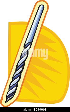 Eine Illustration eines Bohrers mit einem blau-weißen Spiraldesign im Cartoon-Stil Stock Vektor