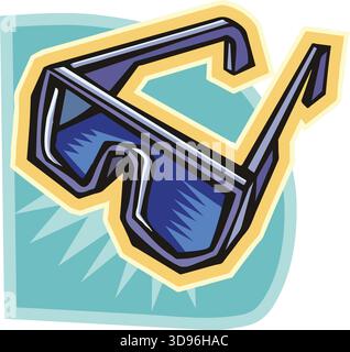 Eine Illustration einer Schutzbrille mit blauem Rahmen und Linsen im Zeichentrickstil Stock Vektor