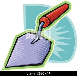 Eine Illustration einer Kelle mit rotem Griff und grauer Klinge im Zeichentrickstil Stock Vektor