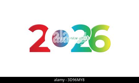 2026 farbenfrohe Karte für das neue Jahr. Vektor-Stock-Illustration isoliert auf weißem Hintergrund - Feiertagsgrüße Stock Vektor