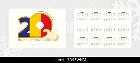 Horizontaler Taschenkalender 2026 in rumänischer Sprache. Neujahrssymbol 2026 mit Flagge Rumäniens. Vektorkalender. Stock Vektor