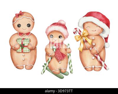 Aquarellfarben süßes Lebkuchen-Set Stockfoto