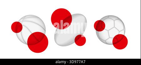 Abstraktes athletisches Design mit Basketball, Rugby und Fußball. Sportbälle mit roter Geometrie-Banner. Vektorabbildung. Stock Vektor