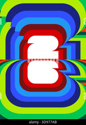 Jahr 2026 auf vertikalem Retro-gestreiftem Hintergrund. Psychedelischer Sporthintergrund mit geschwungenen bunten Streifen, die ein auffälliges Pop-Art-Poster-Design schaffen. Stock Vektor