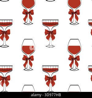 Dieses Design bietet eine Reihe von Cocktailgläsern mit roten Schleifen vor einem sauberen weißen Hintergrund. Perfekt für Feiertage oder spe Stock Vektor