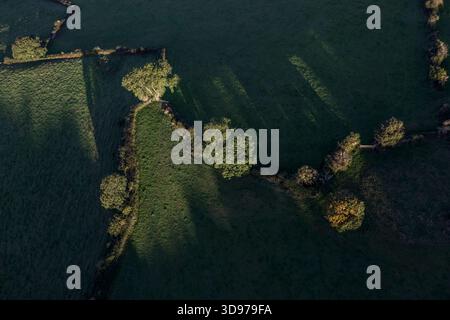 Blick auf Mendips im Heißluftballon; Somerset; Großbritannien Stockfoto
