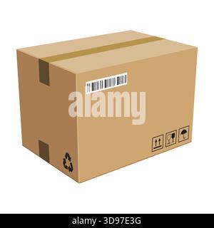 Realistische Paketbox im 3D-Stil auf weißem Hintergrund Stock Vektor