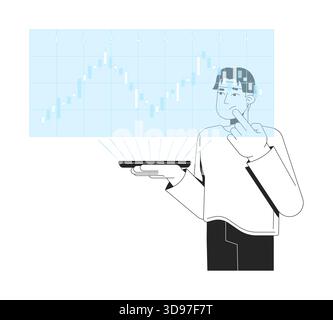 Analyse holographischer Aktiendiagramme auf Smartphone-Linienbildungs-Konzept Stock Vektor