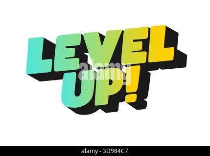 Farbenfrohe Textgrafik mit dem Satz „LEVEL UP“! In einer auffälligen, verspielten Schriftart mit Verlaufseffekt. Stock Vektor
