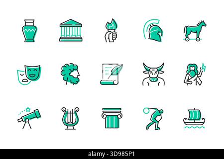 Das antike Griechenland – eine Reihe von Ikonen im Liniendesign Stock Vektor