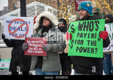 Detroit, Michigan – die Bewohner von DTE Energy sind gegen den Plan des Stromversorgers, ein Rechenzentrum im ländlichen Raum mit einem Volumen von 7 Milliarden US-Dollar zu versorgen Stockfoto