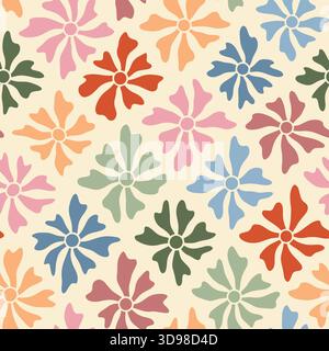 Abstraktes, nahtloses Batikmuster mit Blumenmuster. Vektorabbildung Hintergrund mit flachem Design. Stock Vektor