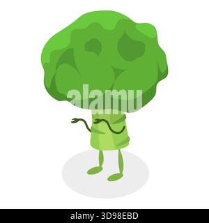 3D Isometrisches flaches Set aus niedlichem Gemüse, lustigen Essensfiguren. Punkt 6 Stockfoto